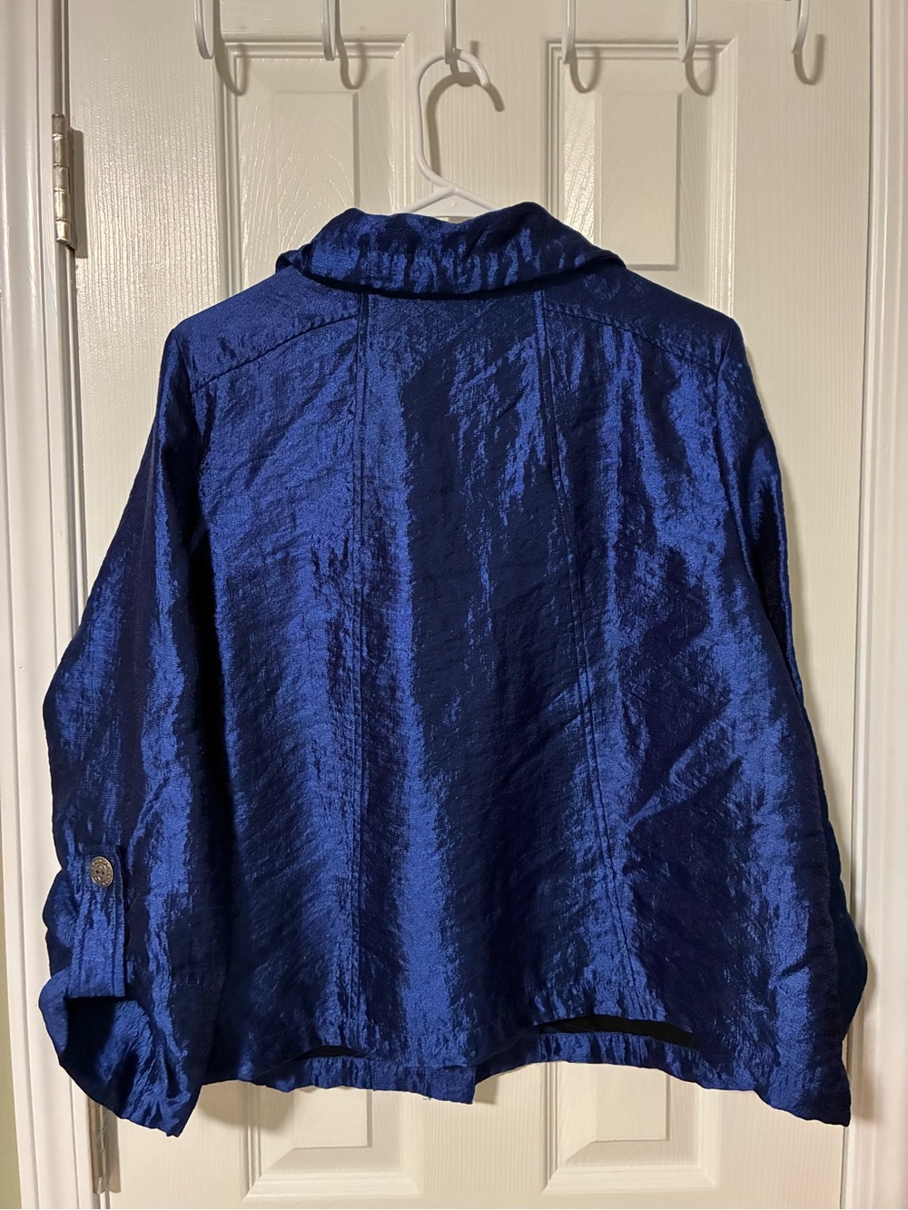 Ruby Rd. Shiny Royal Blue Button-Front Jacket - Picture 5 of 5